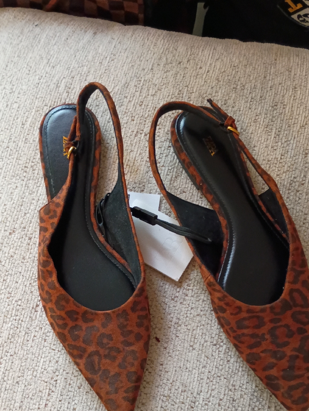Zara Leopard Print Pointed Slingback Flats in Brown